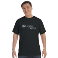 Load image into Gallery viewer, KO Creative Agency logo t-shirt in black with light blue print, shown on a unisex Comfort Colors tee.