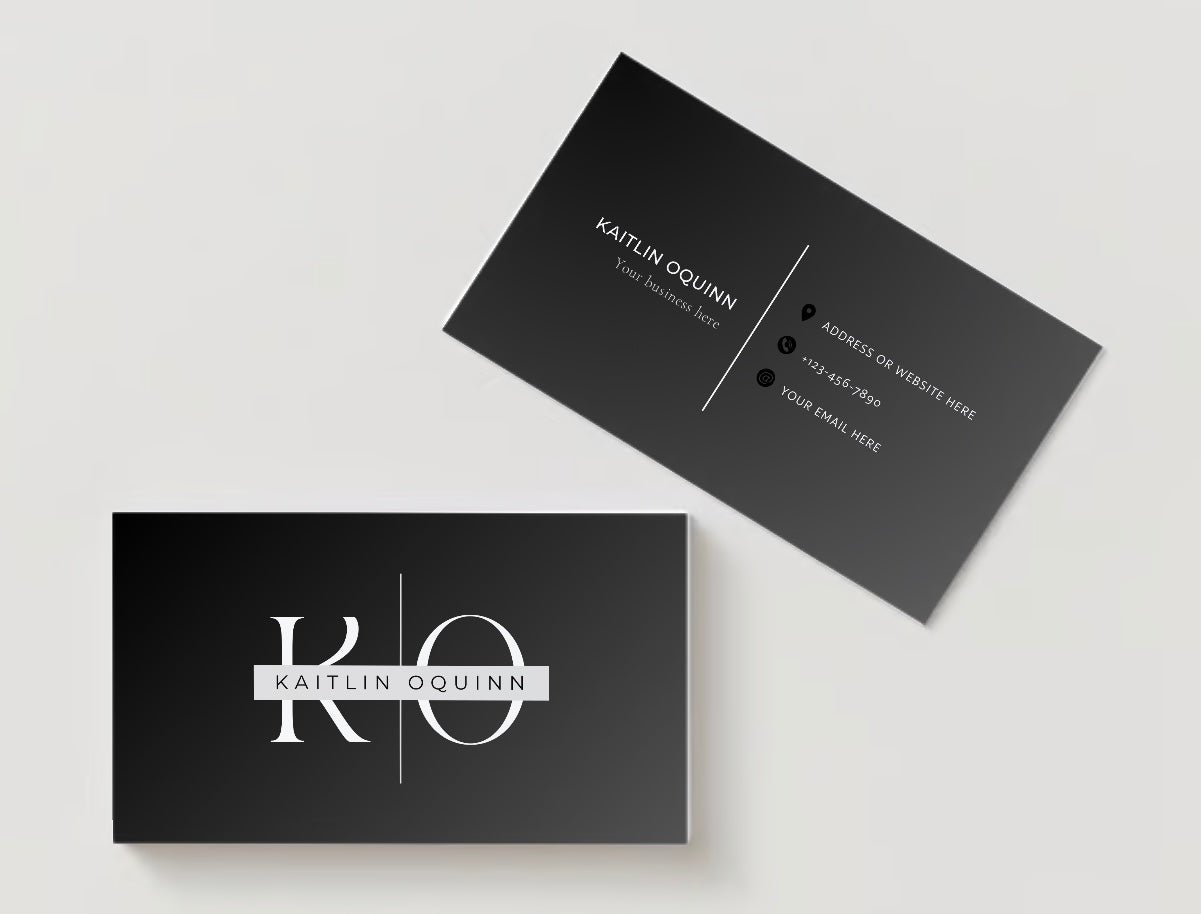 Modern & Minimalist Black Business Card - KO Creative AgencyPrintable