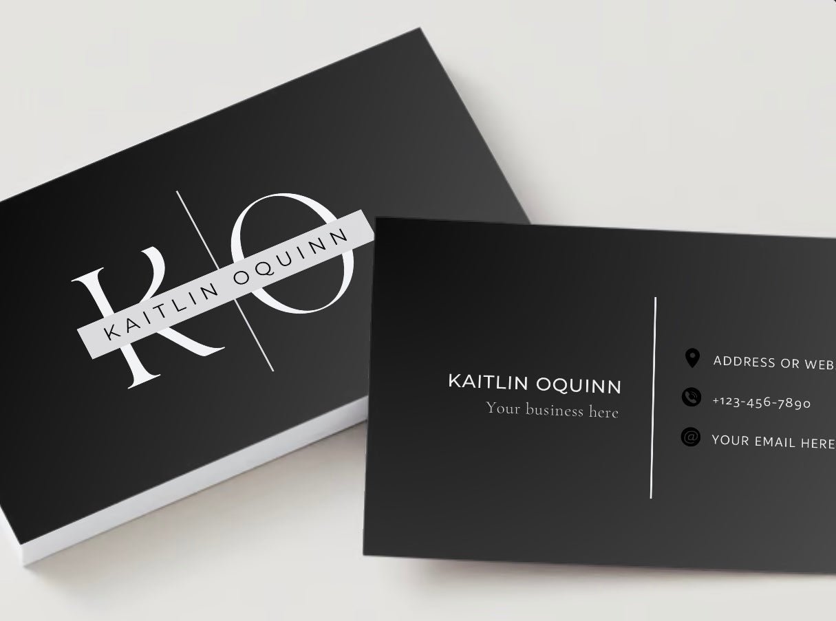 Modern & Minimalist Black Business Card - KO Creative AgencyPrintable