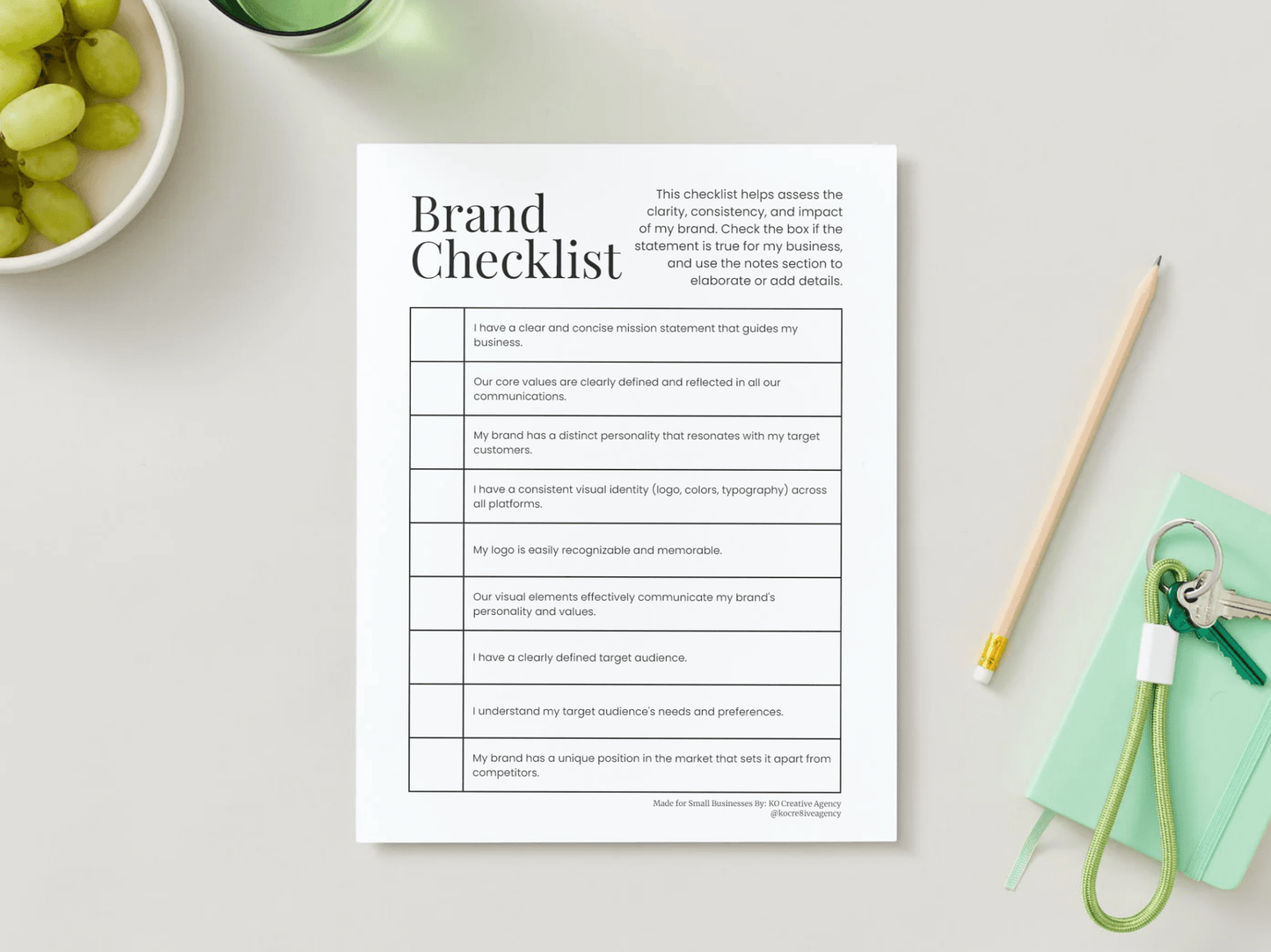 Brand Checklist - KO Creative AgencyPrintable